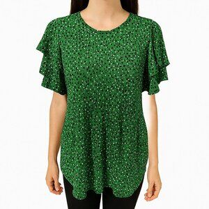 Adrianna Papell Green Dot Pleated Blouse Size L